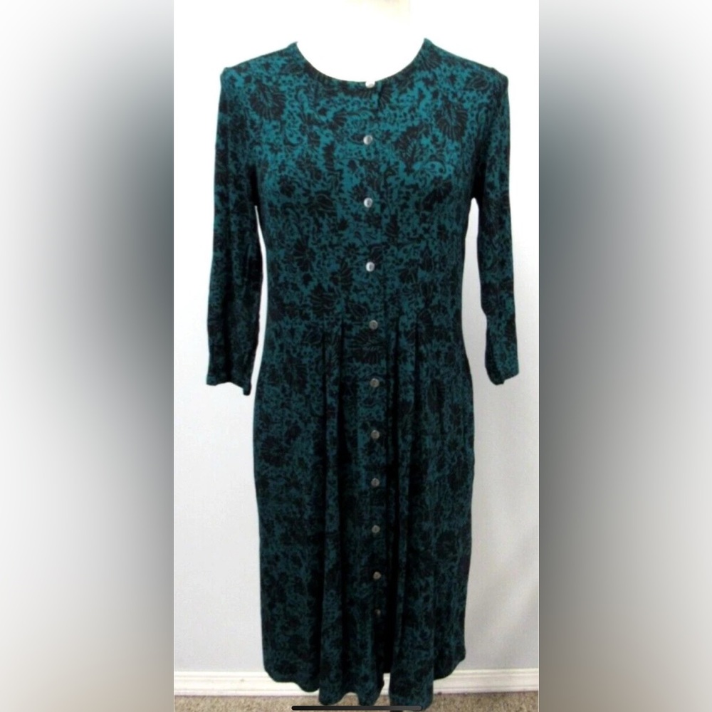 J. Jill Viridian Green Dress Knit‎ Pleated Button Up Womens M Petite NEW Holiday